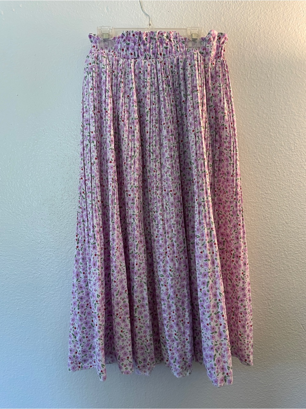Floral Pink Pleated Midi Skirt